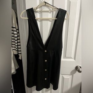 Zara Black Faux Leather Dress with Gold Buttons